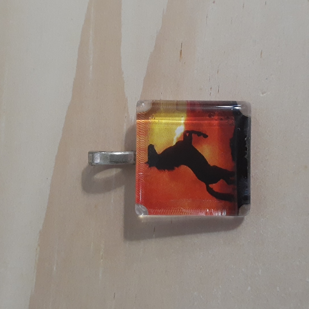 Hand Crafted Rearing Horse Glass Tile Sunset Beach Equestrian Gift